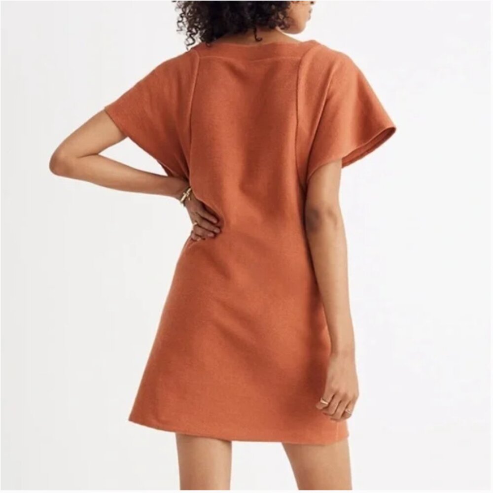 Madewell Texture & Thread Square Neck Ribbed Orange Dress S - Picture 3 of 12